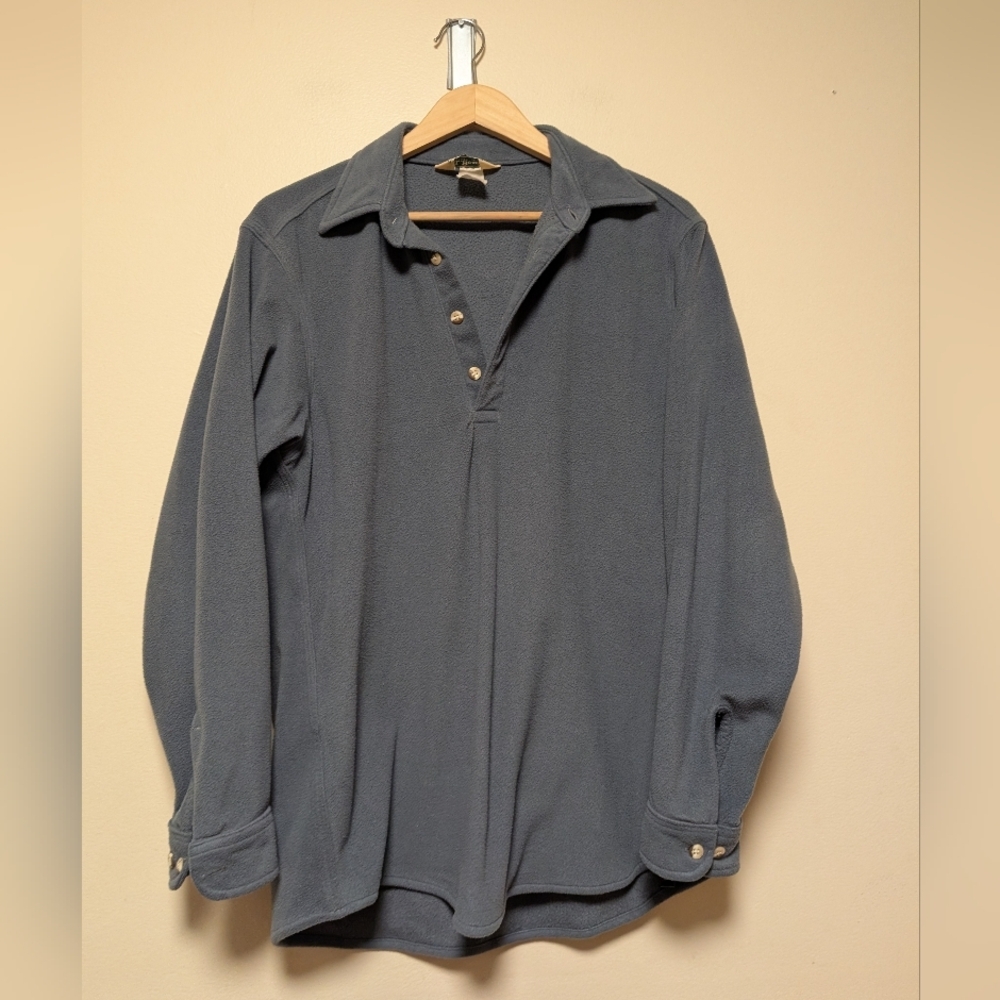L.L.Bean Blue Fleece Henley Pullover Medium Men
